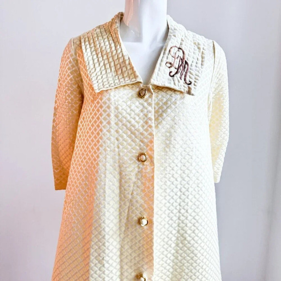 Vintage Textured Pastel PInk a line Button Down House Robe M - Picture 2 of 9